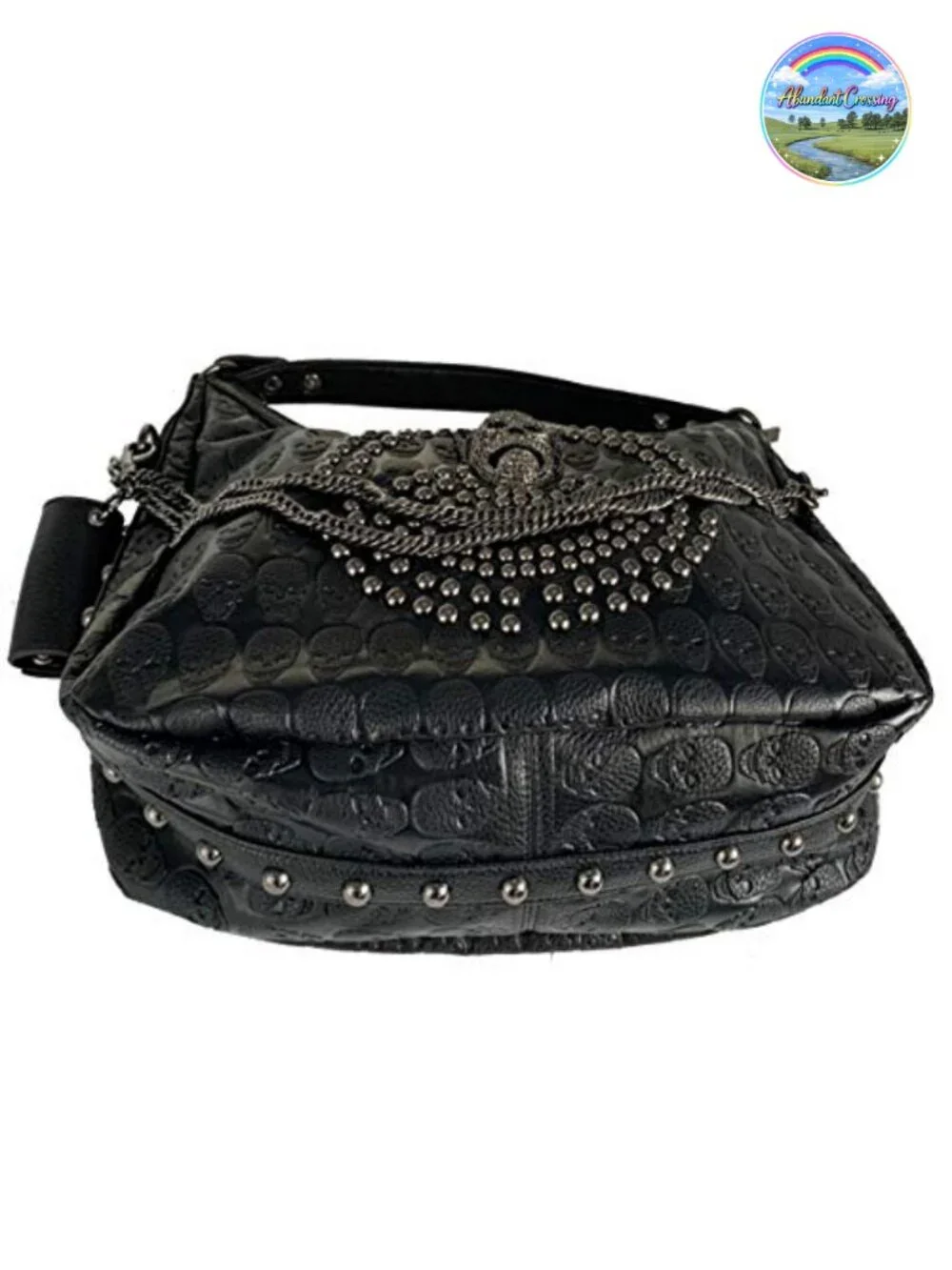 Large Gothic Skull Chain Satchel Handbag Faux Leather Studded Tote